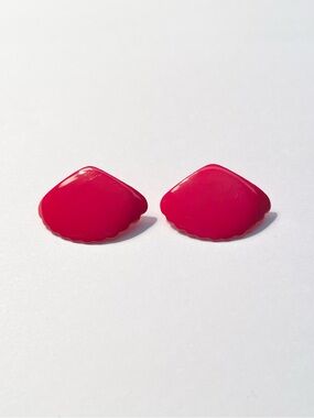 Vintage Bright Red Enamel Shell Earrings